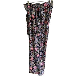 Purple & More Floral Print Paperbag Wide Leg Pants with Pockets Women's Large